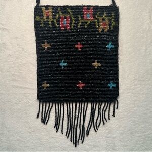 Vintage Beaded Fringe Crossbody Bag, Floral Boho Crossbody